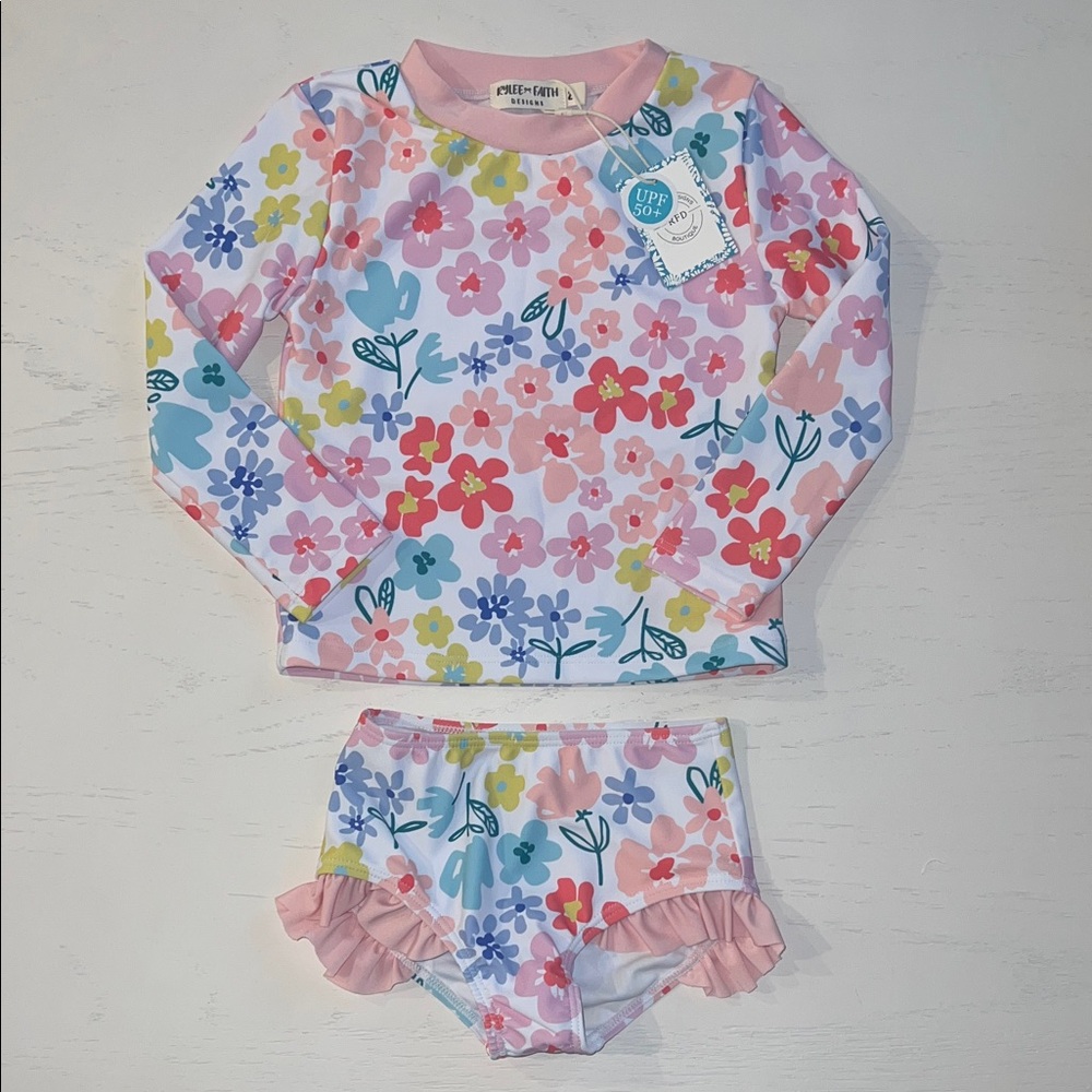 Rylee Faith Designs Swimsuit Floral Kids Swim Rash Guard Set 2 3 5 6 7